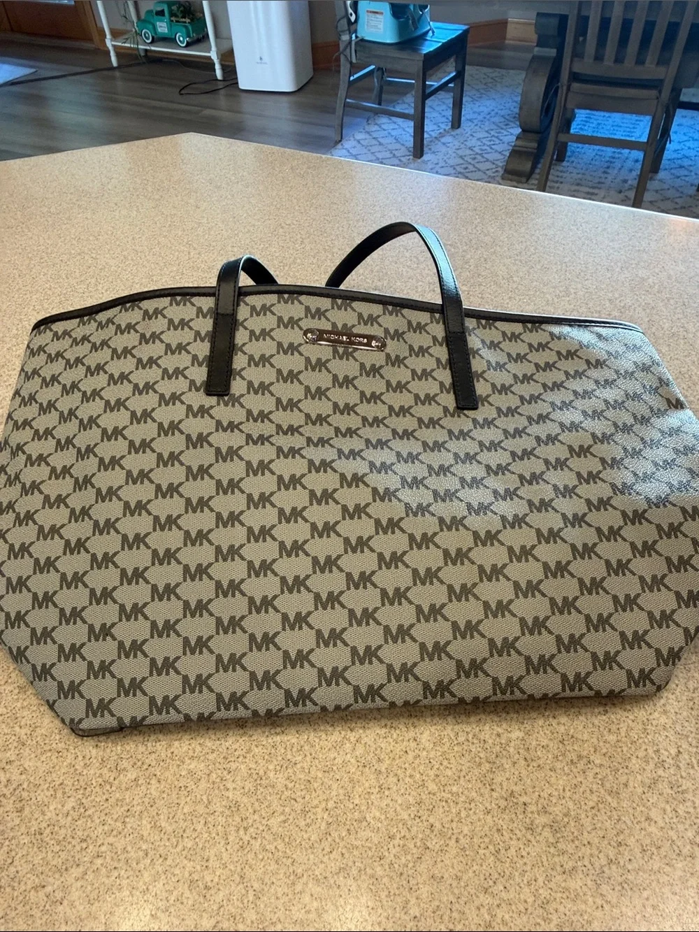 Michael Kors Black &Gray MK Logo Tote with Black Handles large